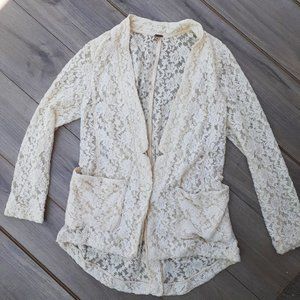 Free People Lace Jacket Ivory Cream EUC L 10